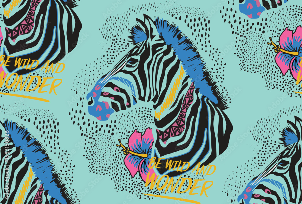Fototapeta premium Zebra hand is drawn from sequins vector summer print t-shirt
