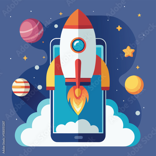 cartoon rocket in space