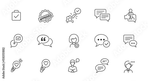 Communication, Feedback, and Approval Line Icons Set