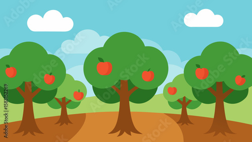 Bountiful Cartoon Apple Orchard Ready for Harvest
