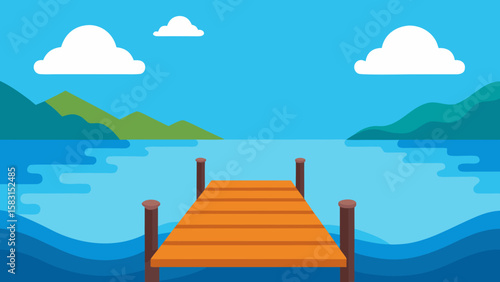 Peaceful Cartoon Dock Extending Over a Quiet Ocean