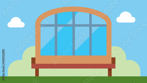 Peaceful Cartoon Window Bench Offering a Serene Sky View