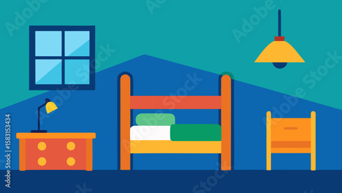 A Cartoon Childs Bedroom with Bunk Bed and Lamp