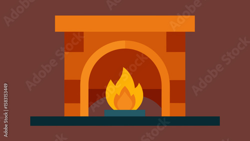 A Cartoon Indoor Fireplace with a Glowing Fire