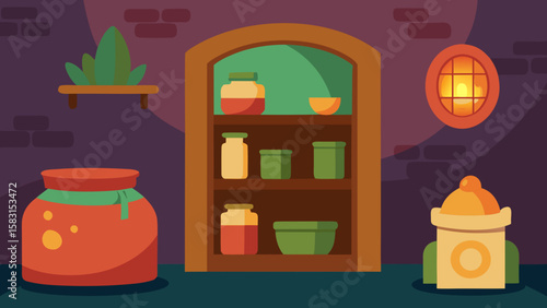 A Cartoon Warm Enchanted Pantry for Storage
