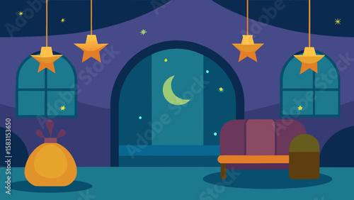 A Cartoon Cozy Room with Charming Star Lanterns