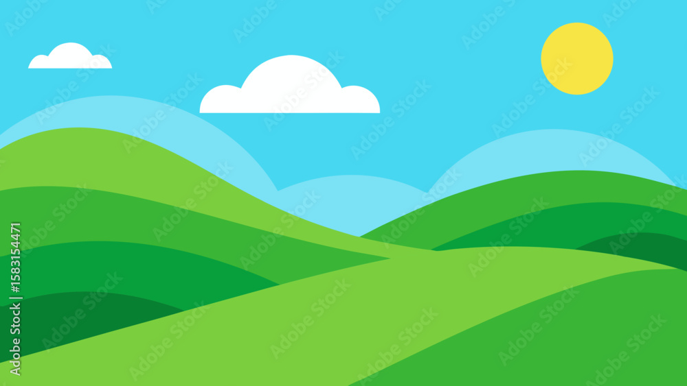 Graceful Curvy Green Slopes Under a Sunny Sky Graceful Curvy Green Slopes Under a Sunny Sky
