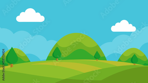 A Cartoon Ground with Green Mounds and Horizon Line