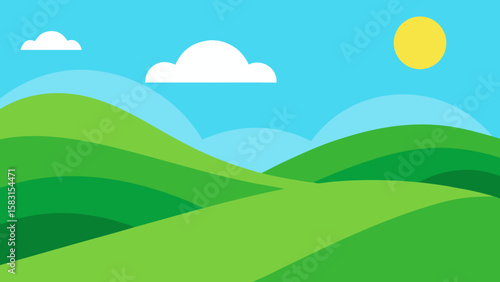 Graceful Curvy Green Slopes Under a Sunny Sky
