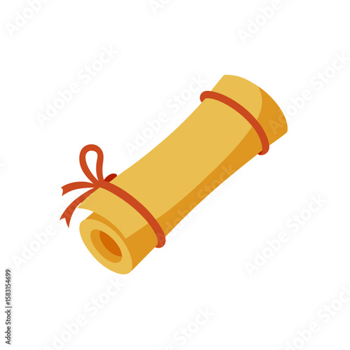 ancient scroll tied with rope on white background  
