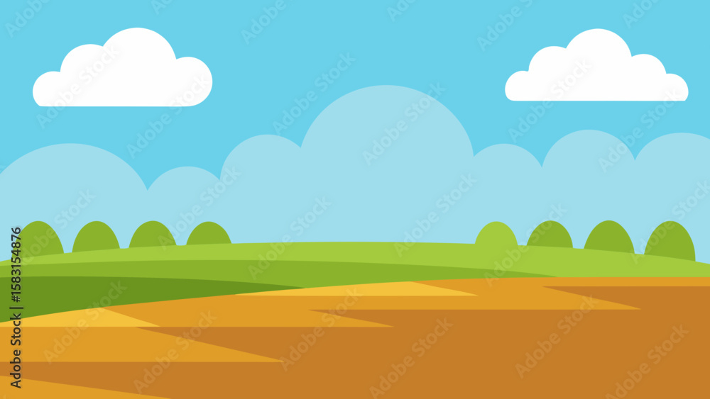 Obraz premium Charming Cartoon Field with Patches of Grass and Sky