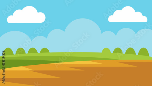 Charming Cartoon Field with Patches of Grass and Sky