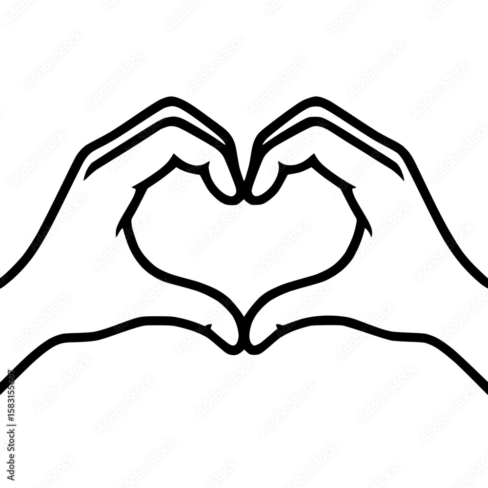 Fototapeta premium Black outline of hands making a heart gesture to represent love, connection, and care