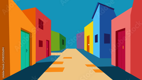 Charming secret alleyway nestled between vibrant colorful houses