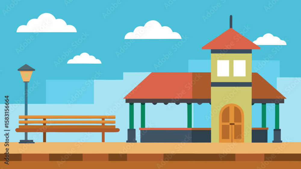 Obraz premium Classic old fashioned train station platform with a charming wooden bench