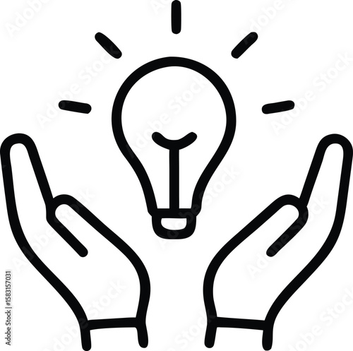 Protecting Innovative Ideas: Hands Carefully Holding a Shining Light Bulb Icon
