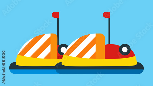 Exciting cartoon bumper cars within a lively striped barrier arena