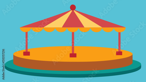 Charming cartoon merry go round platform awaiting joyful riders