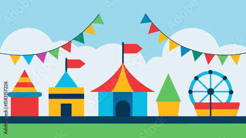Vibrant amusement park zone adorned with colorful festive bunting