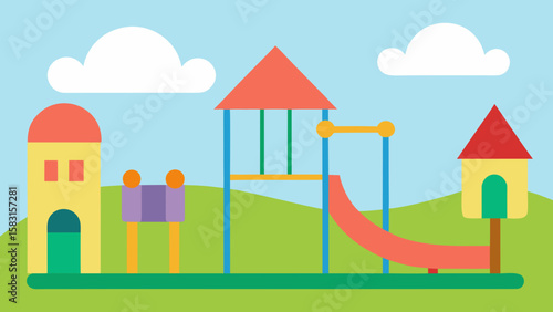 Vibrant cartoon playground zone featuring exciting slides and swings