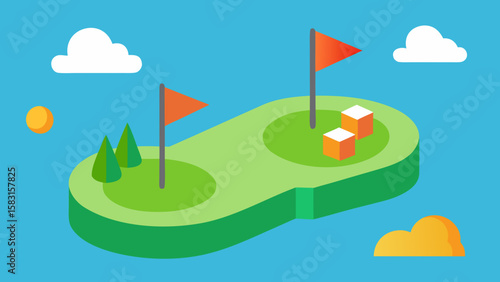 A Cartoon Mini Golf Course is Shown with Various Whimsical and Fun Obstacles