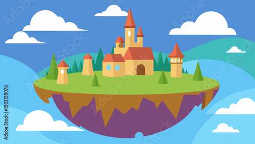 An Enchanted Town Map is Presented from a High Vantage Point in the Cartoon Sky
