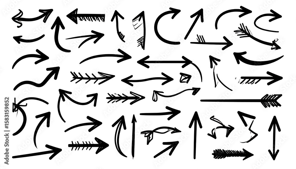 Naklejka premium A variety of hand-drawn arrows in various styles