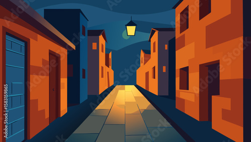 A Cozy Alley is Tucked Between Glowing Cartoon Buildings in a Magical Little Town