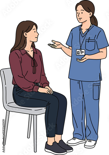 Nurse attentively explains medical information to a patient during a consultation
