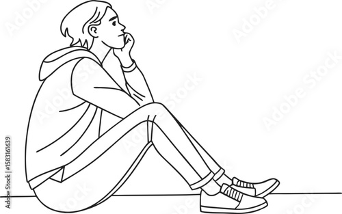 Person lost in thought sitting thinking