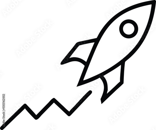 Rocket Launching Upward, Business Growth, Progress, Success, Innovation, Startup, Technology Icon, Vector Illustration