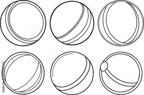 Set of table tennis ball outline vector illustration, line art