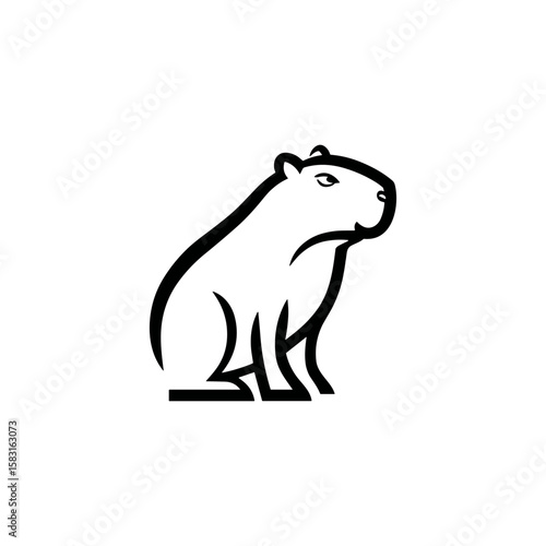  Minimalist vector illustration of a capybara in a seated posture, showcasing its simple form and features. Ideal for nature-themed projects, educational materials, and design elements.