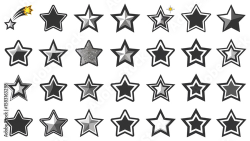 Collection of Star Illustrations with Varied Styles A Set of Star Shapes Showcasing Different Design Elements and Visual Appearances