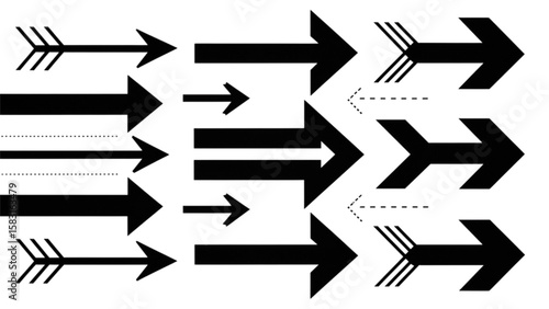 Black Arrows Depicting Convergence and Divergence Creative Visual Illustration with Assorted Styles and Directions a Flow Diagram Visualization