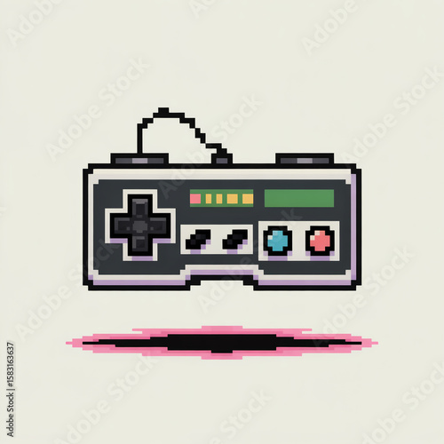 A pixel art illustration of a retro game controller evokes nostalgia for classic video gaming