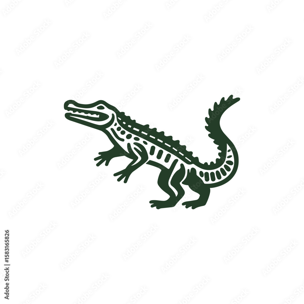 Fototapeta premium Crocodile vector illustration featuring detailed geometric pattern. Ideal for educational materials, logos, and creative projects. Versatile and adaptable for various uses.