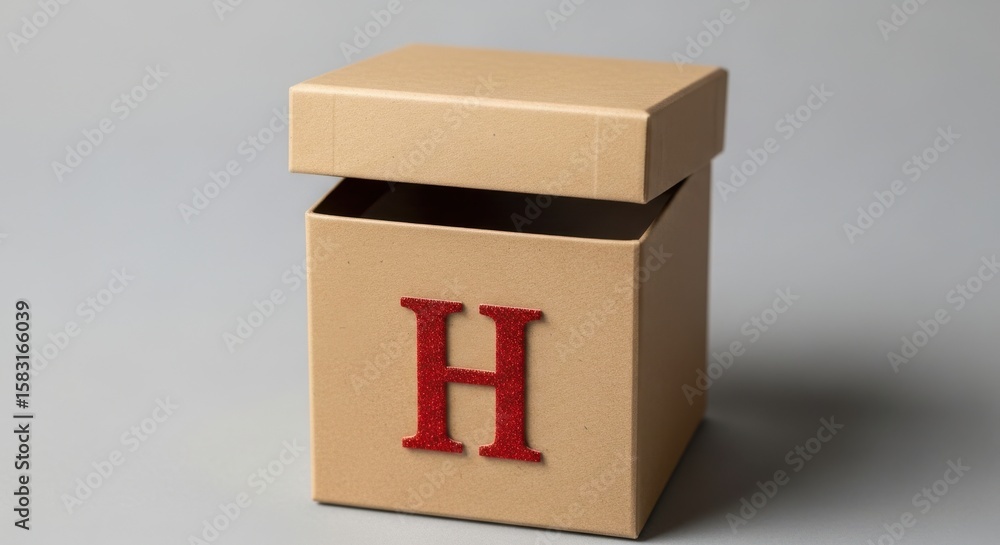 Obraz premium A tan gift box with a red letter h on the side