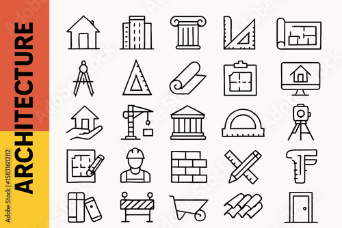 25 Architecture Line Icons: Building, Design & Urban Planning Outline