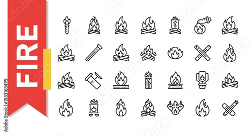 25 Fire Line Icons: Energy, Danger & Warmth Outline Vectors