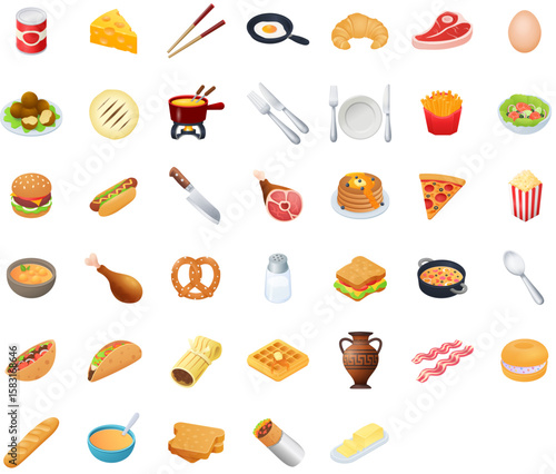 Set of Food prepared & dishware Emoji icons	
