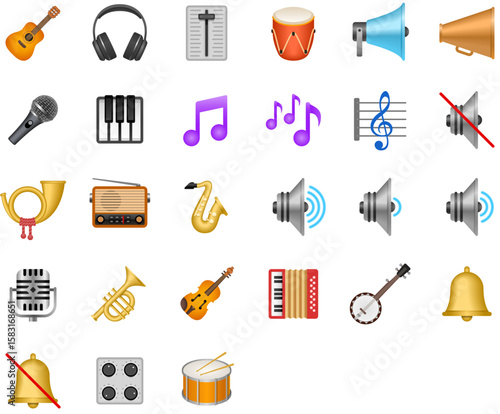 Set of Sound, music & instruments Emoji icons	
