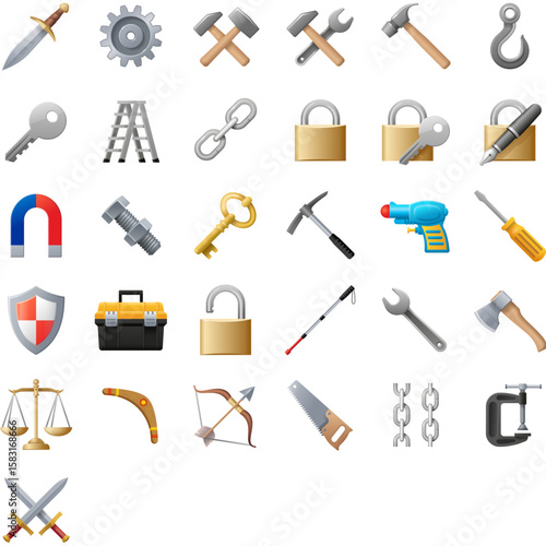 Set of Tools & lock Emoji icons	
