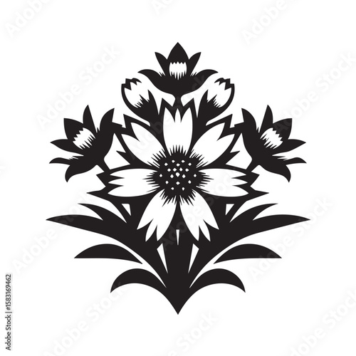Edelweiss black and white silhouette vector icon
