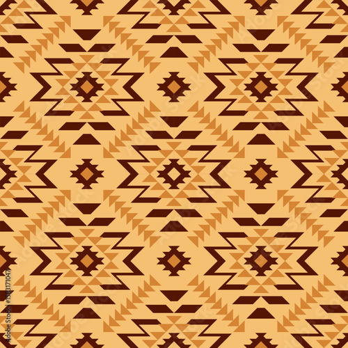 Seamless southwestern geometric zigzag pattern featuring diamonds and triangles in brown and tan geometric ethnic pattern