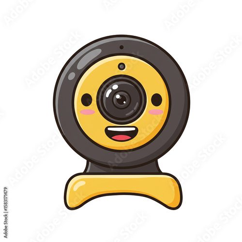 Cute Cartoon Webcam Character with Happy Facial Expression in Bright Colors