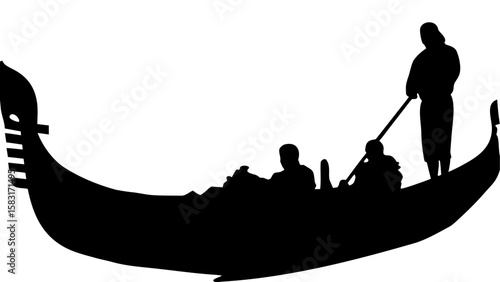 Silhouette of a gondola with a gondolier and passengers on venice canal offering a romantic experience
