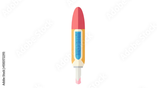 A vibrant vector illustration of a red thermometer and a set of colorful drawing pens, pencils, and markersA vibrant vector illustration of a red thermometer and a set of colorful drawing pens, pencil