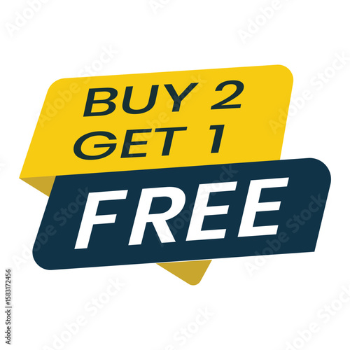 Buy two get one free. Buy 2 get 1 Free tags sale. Design blue and yellow style, Special offer design for business advertising, Banner design template for advertising. vector illustration 