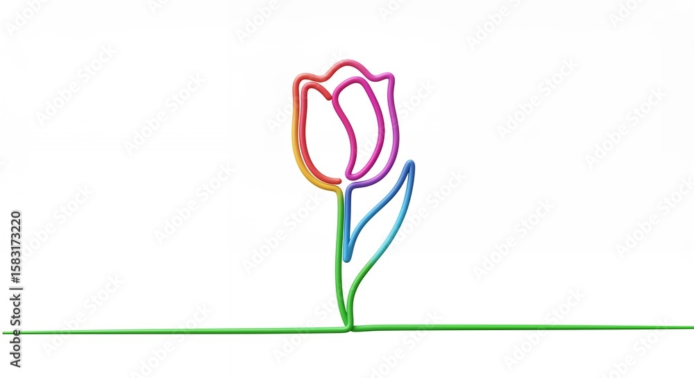 Fototapeta premium Rainbow colored line art tulip illustration
